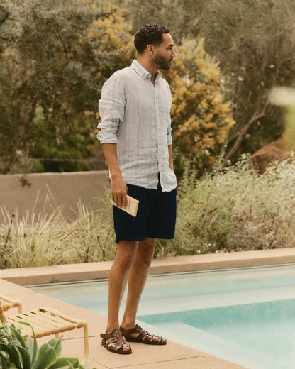The Apres Short in Rinsed Indigo Pincord