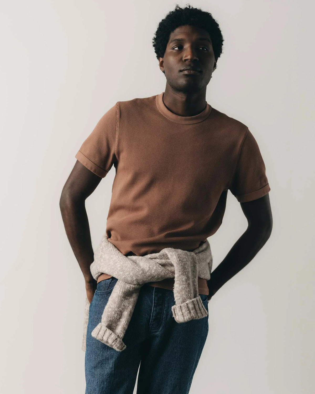 The Organic Cotton Short Sleeve Crew in Faded Brick Waffle