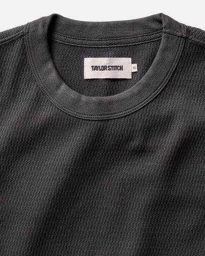 The Organic Cotton Short Sleeve Crew in Faded Black Waffle