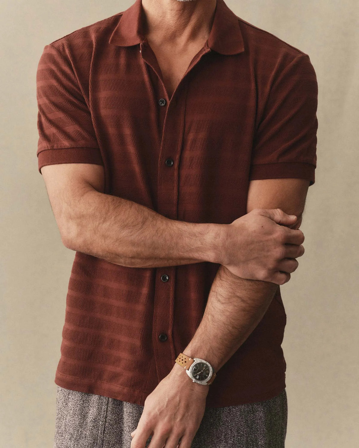 The Bywater Polo in Burgundy Knit Stripe