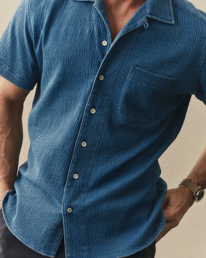 The Hawthorne Shirt in Washed Indigo Crepe
