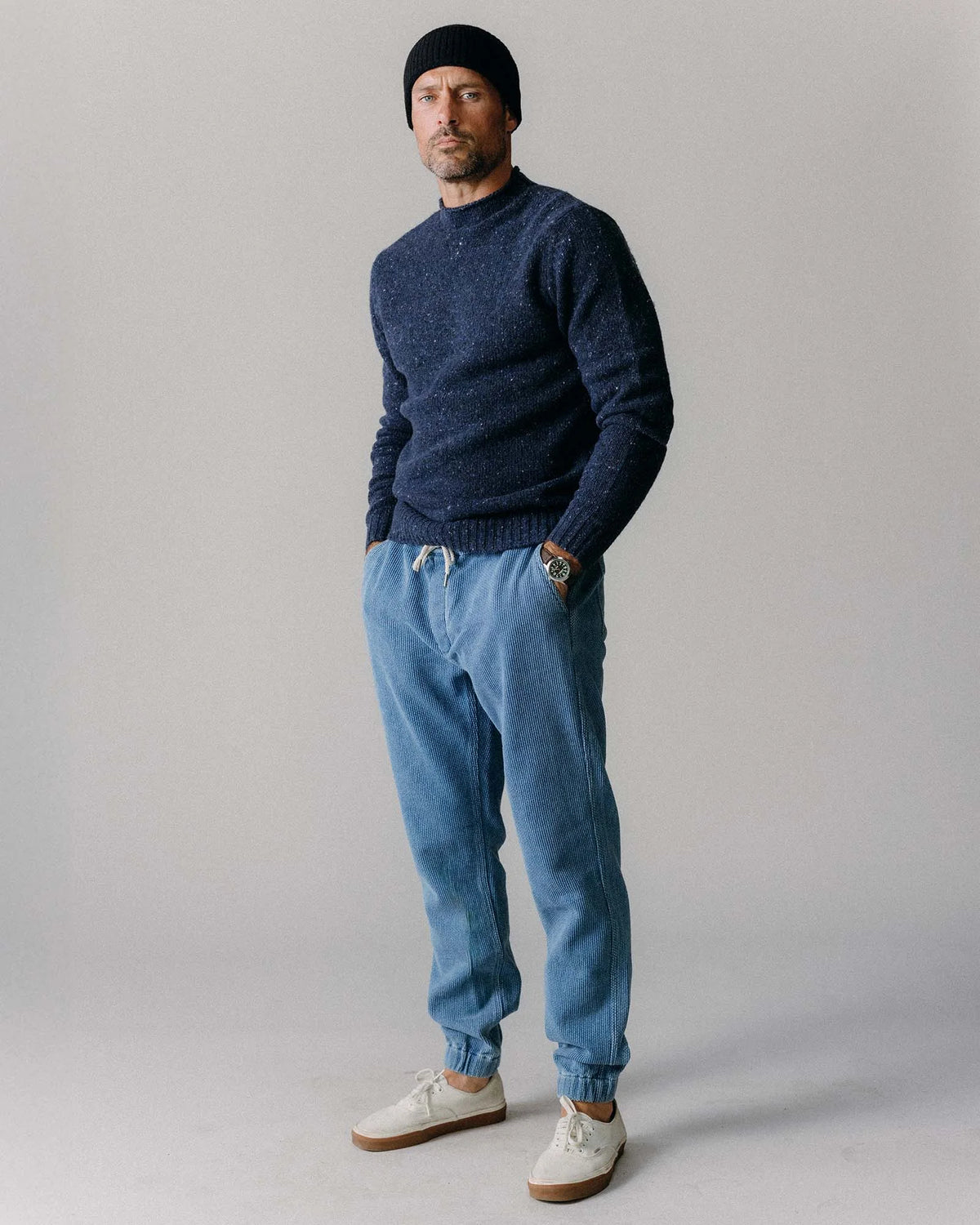 The Apres Pant in Washed Indigo Sashiko