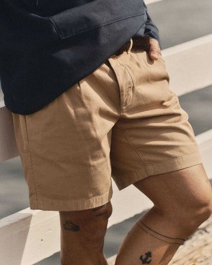 The Pleated Short in Organic Field Khaki Twill