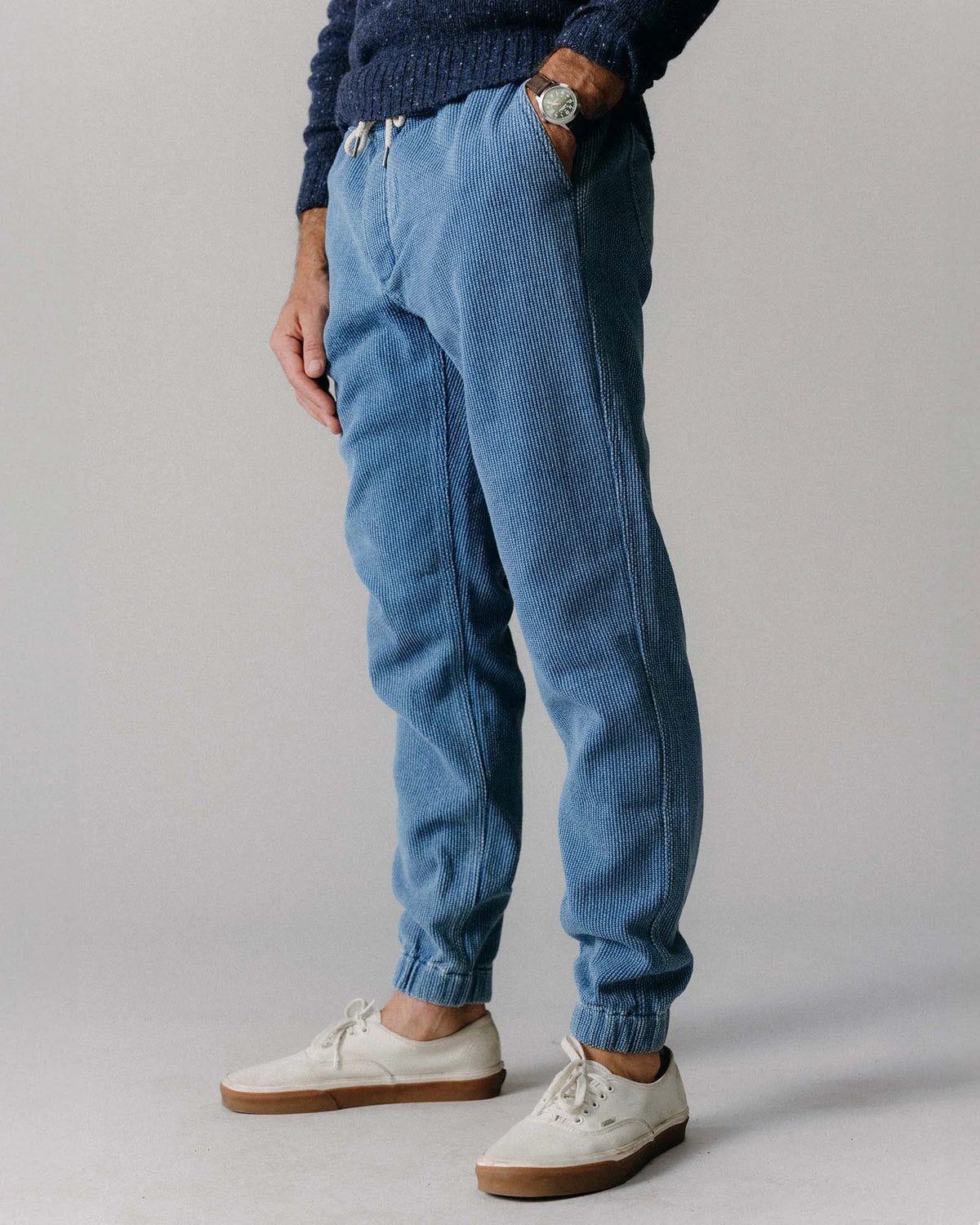 The Apres Pant in Washed Indigo Sashiko