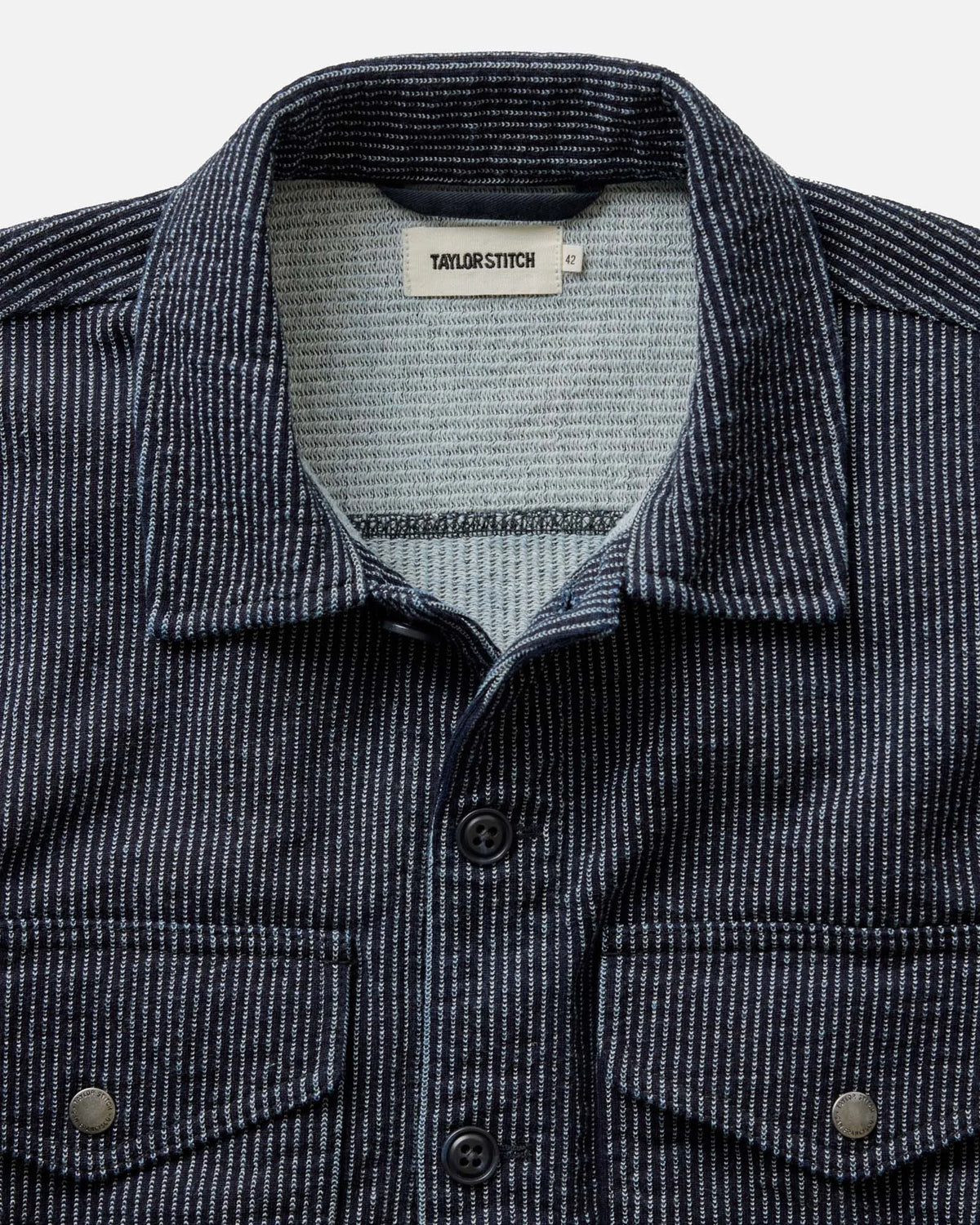 The Jackson Jacket in Rinsed Indigo French Terry Stripe