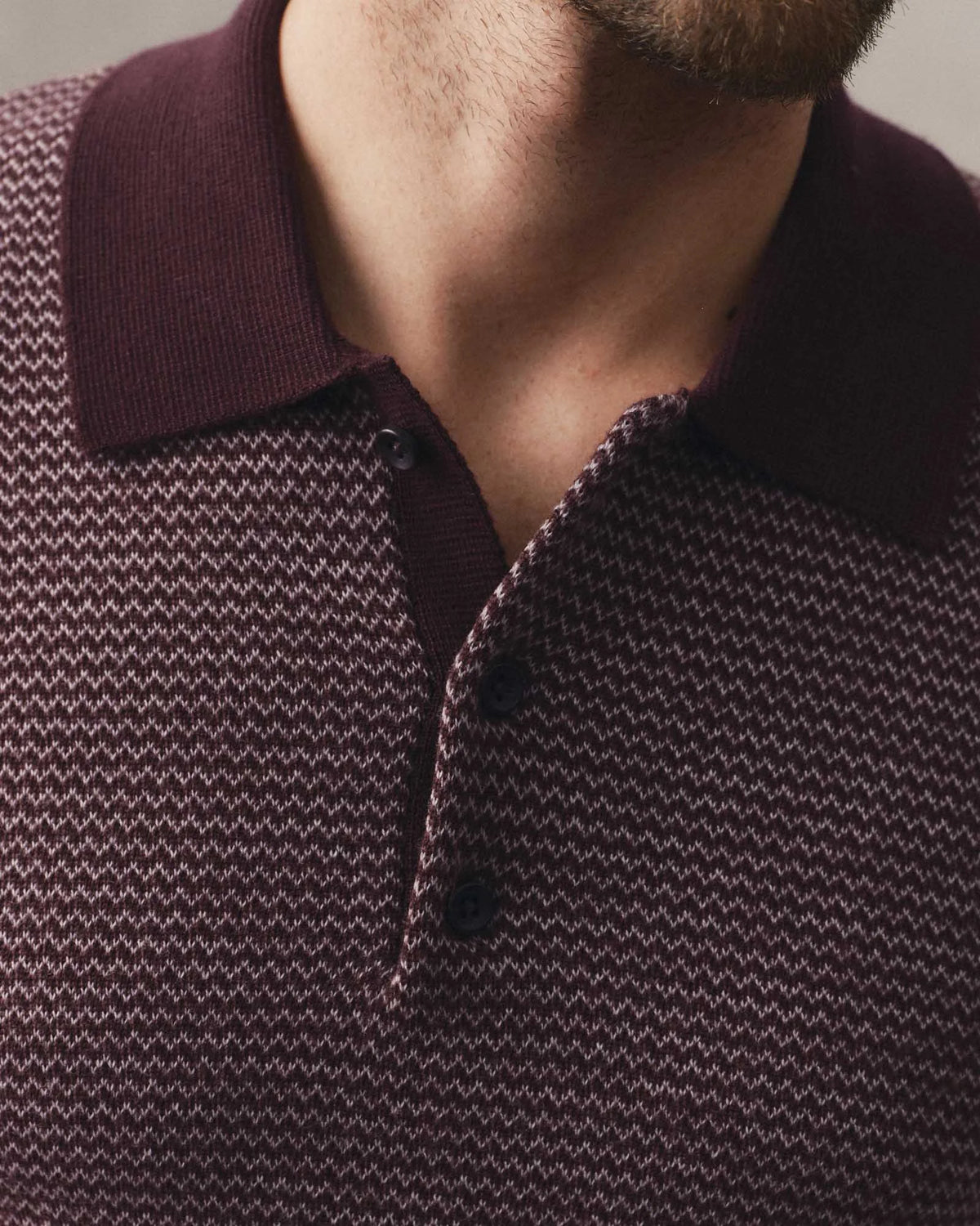 The Newton Sweater Polo in Burgundy Birdseye Merino
