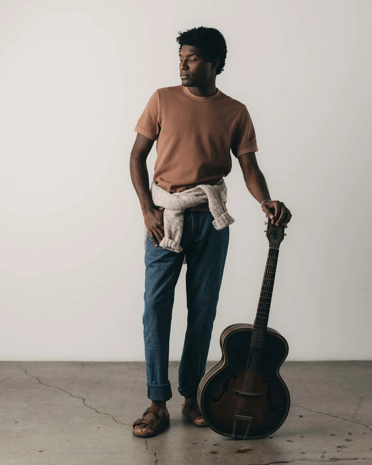The Organic Cotton Short Sleeve Crew in Faded Brick Waffle