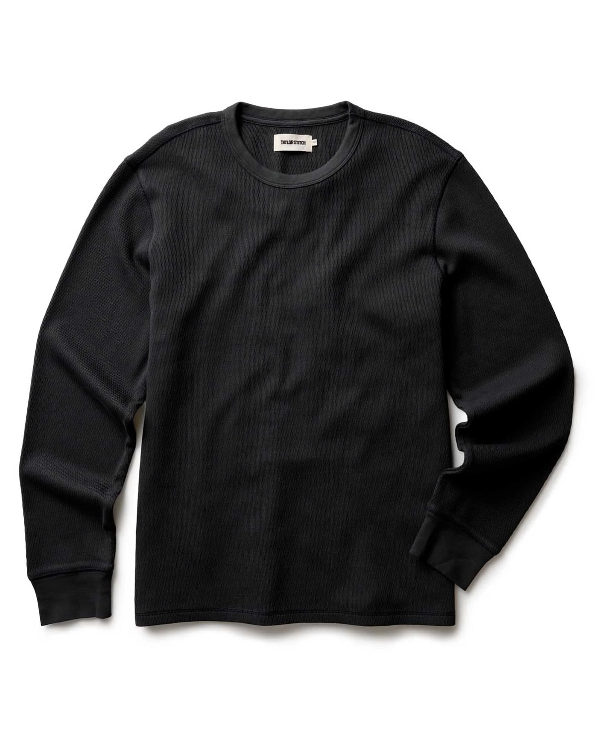 The Organic Cotton Crew in Faded Black Waffle