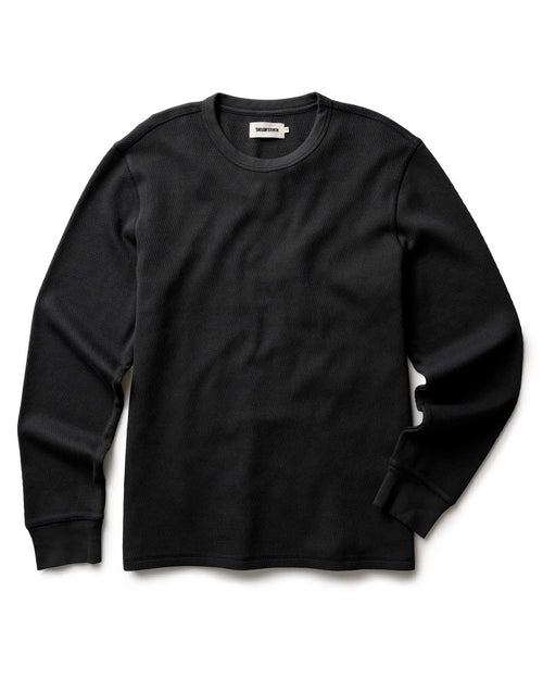 The Organic Cotton Crew in Faded Black Waffle