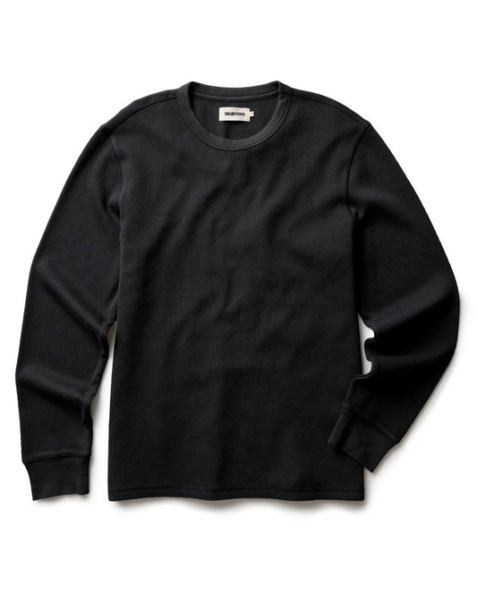 The Organic Cotton Crew in Faded Black Waffle