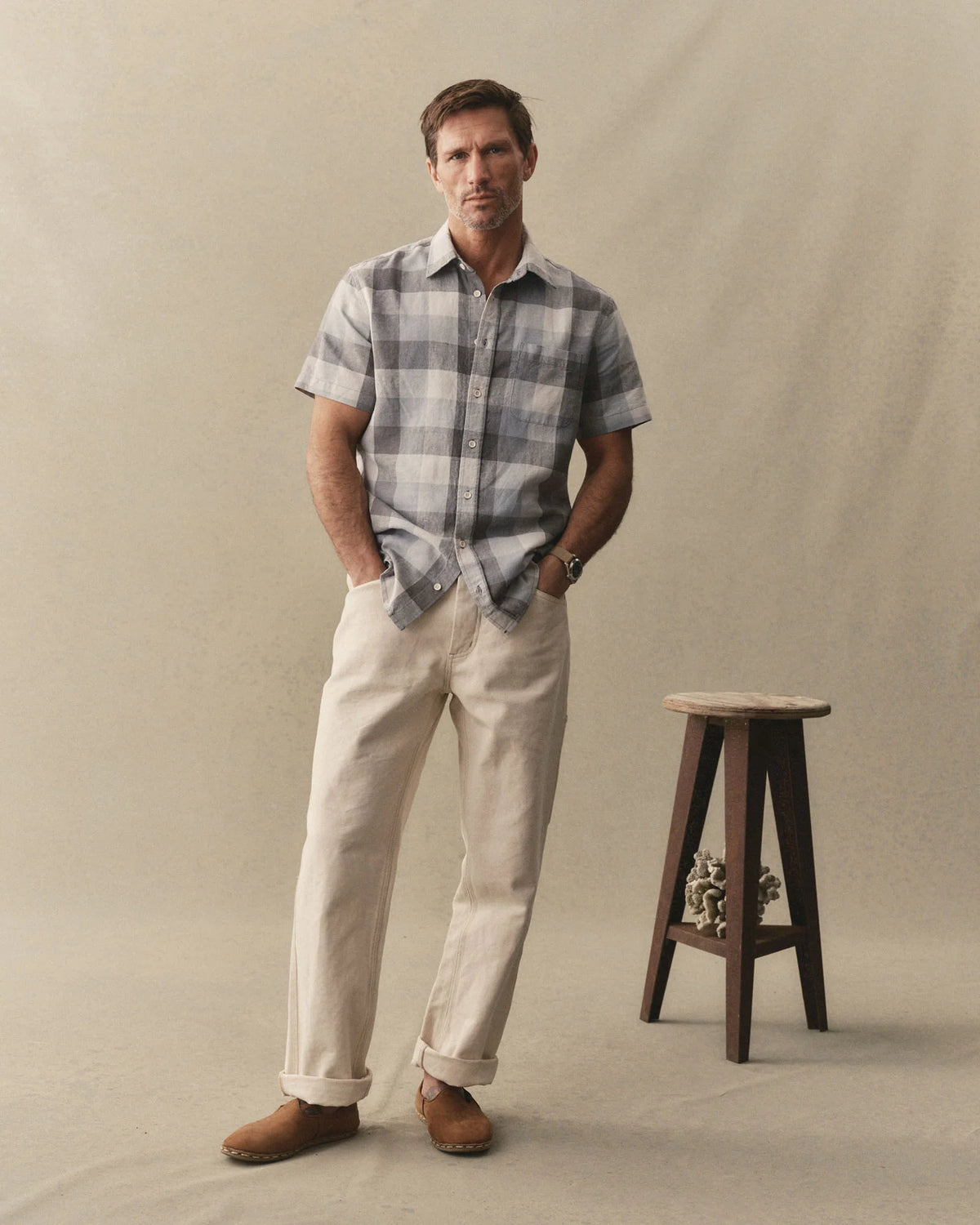 The Short Sleeve California in Overcast Check Hemp
