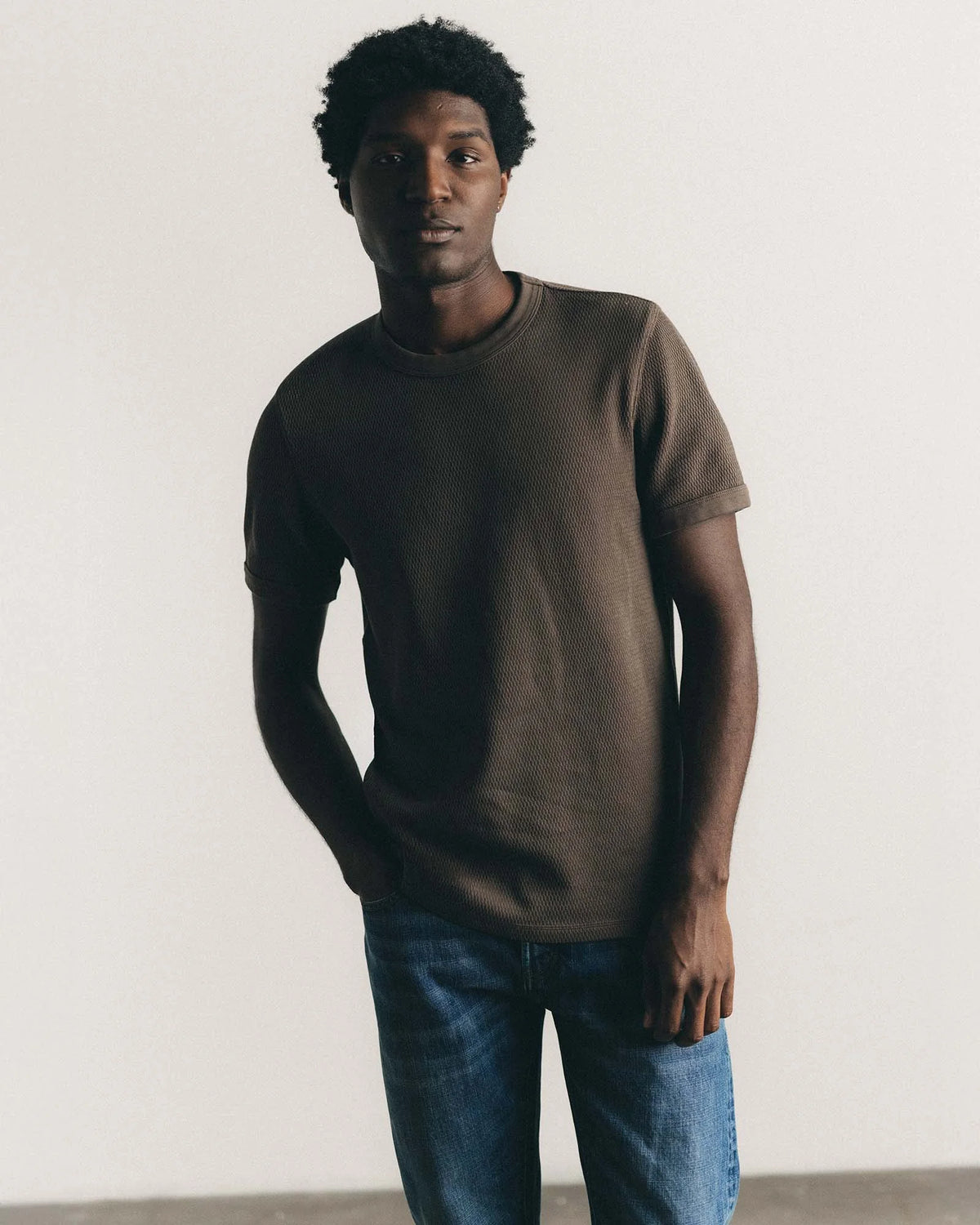 The Organic Cotton Short Sleeve Crew in Fatigue Olive Waffle