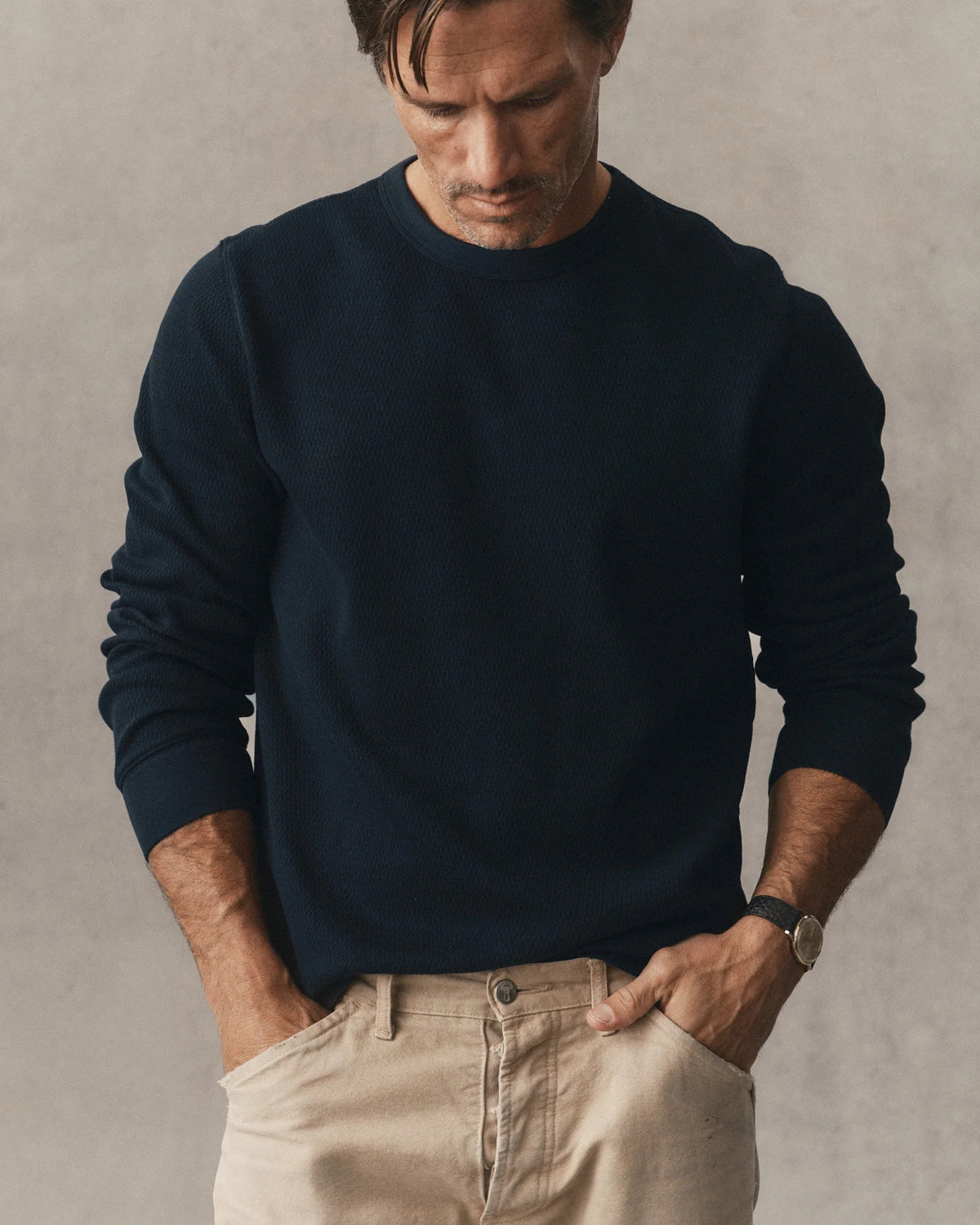 The Organic Cotton Crew in Dark Navy Waffle