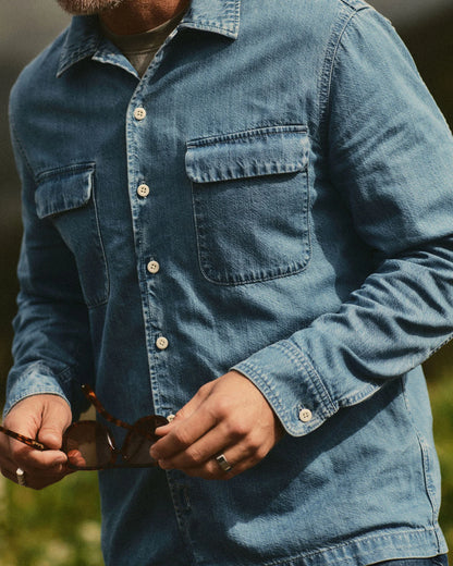 The Shore Shirt in Washed Indigo Twill