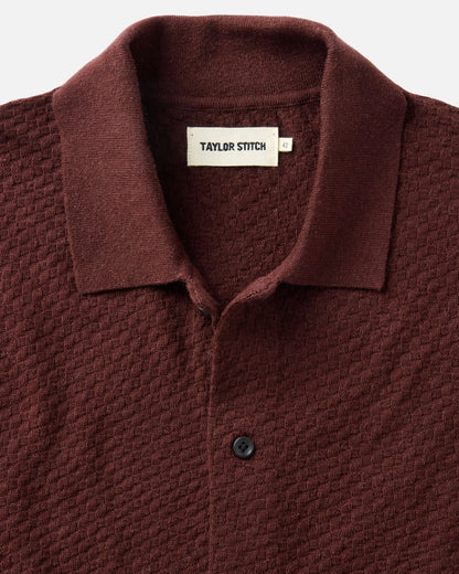The Arlo Sweater Polo in Burgundy Texture Knit
