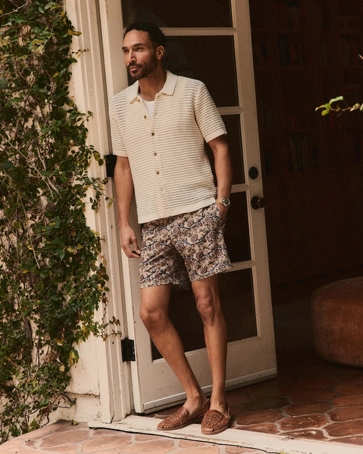 The Monterey Sweater Polo in Vintage White Crochet