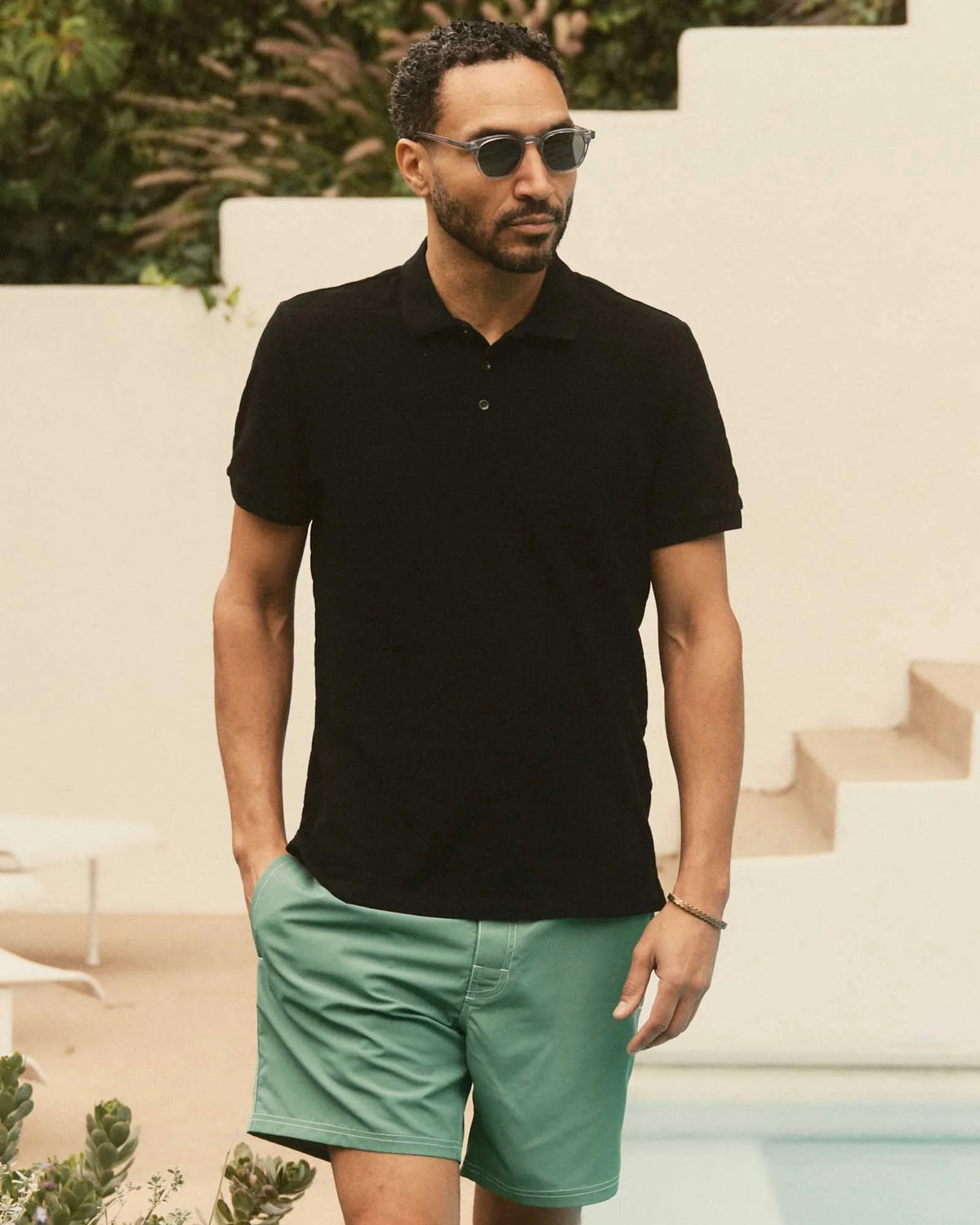 The Pacific Polo in Black Indigo Pique Stripe