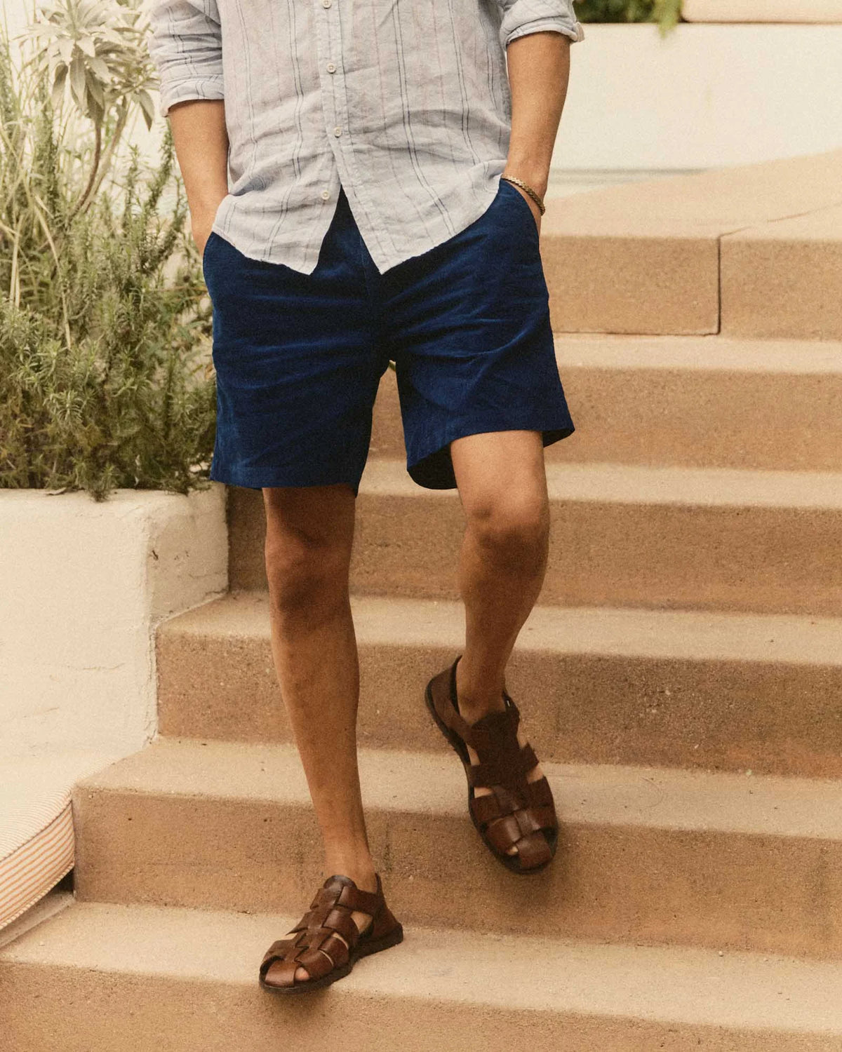 The Apres Short in Rinsed Indigo Pincord
