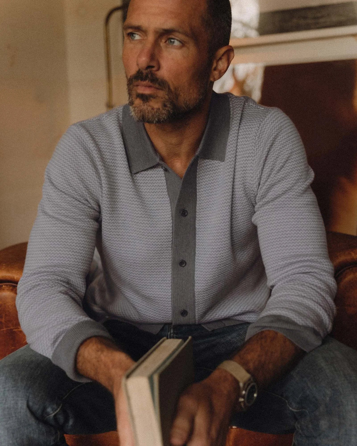 The Nichols Polo in Heather Grey Birdseye Merino