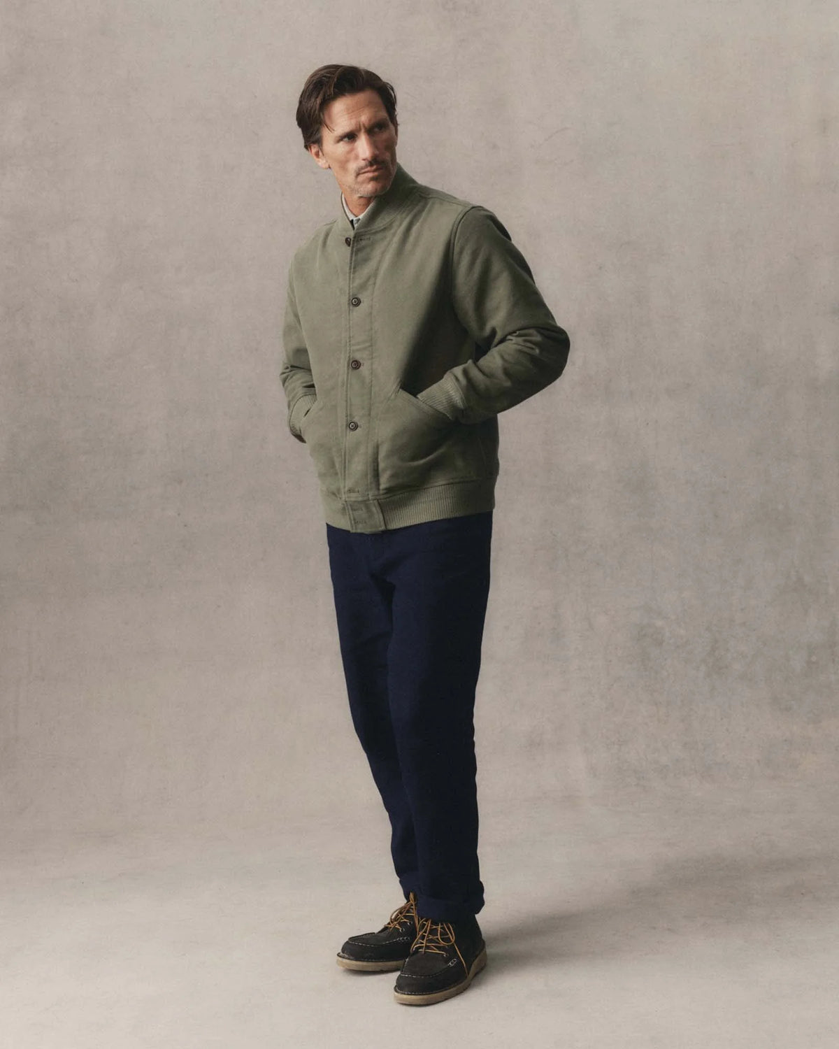 The Clark Bomber in Smoked Olive Moleskin