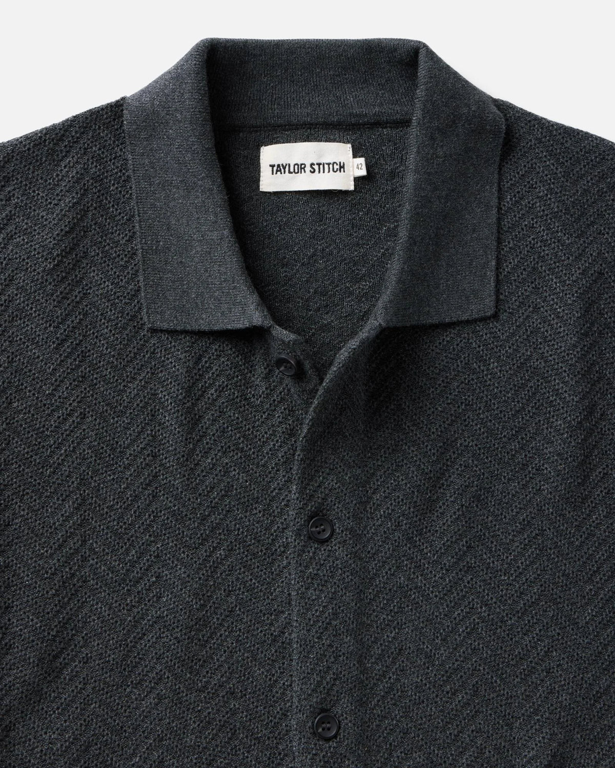 The Button Down Polo in Charcoal Herringbone