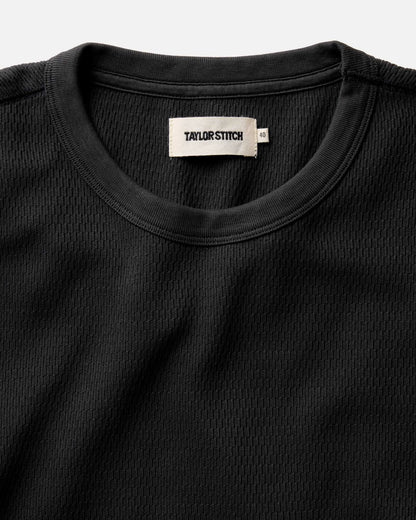 The Organic Cotton Crew in Faded Black Waffle
