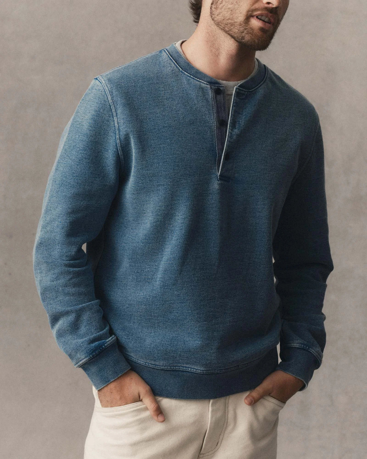 The Sunset Henley in Washed Indigo Terry