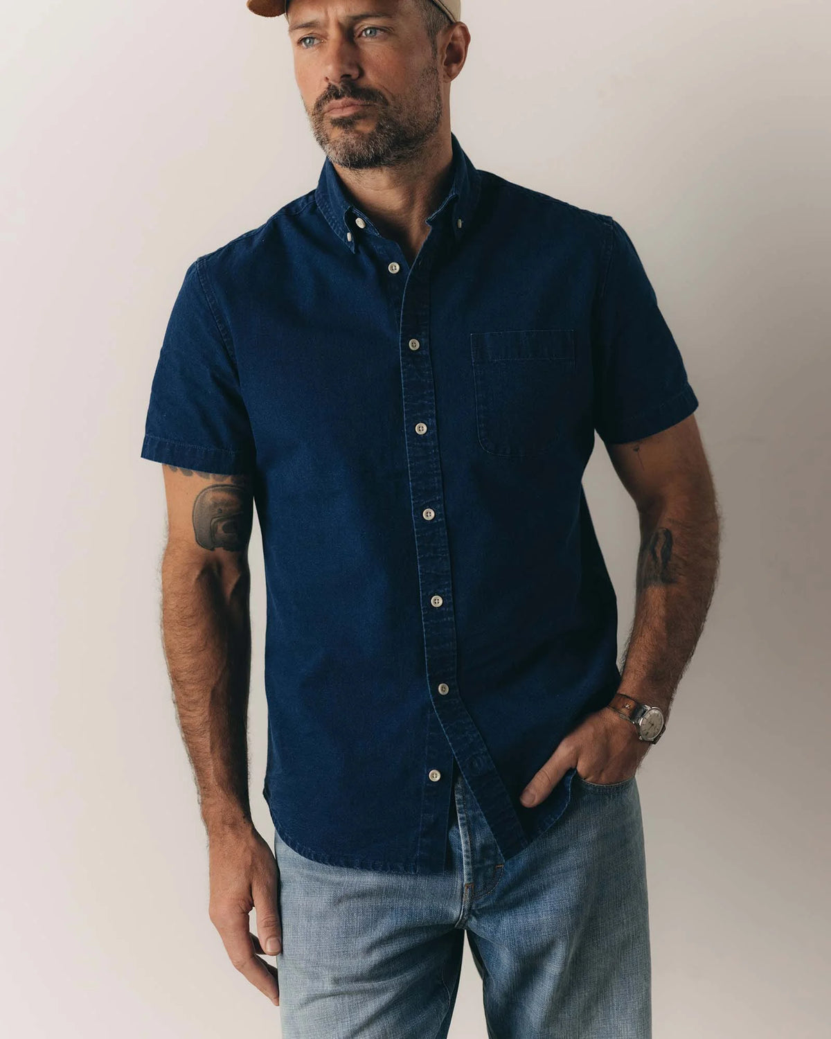 The Short Sleeve Jack in Rinsed Indigo Oxford