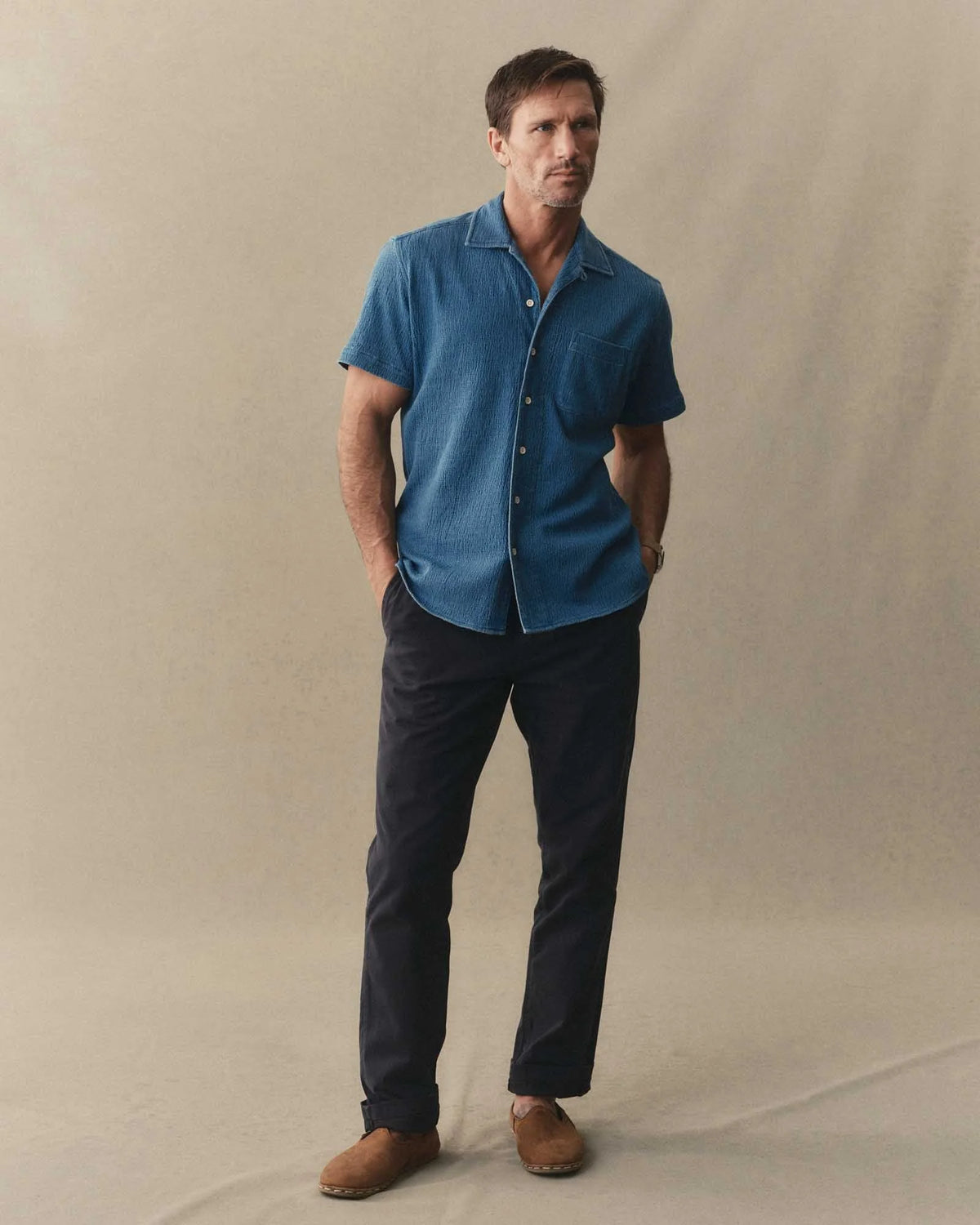 The Hawthorne Shirt in Washed Indigo Crepe