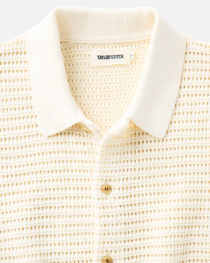 The Monterey Sweater Polo in Vintage White Crochet