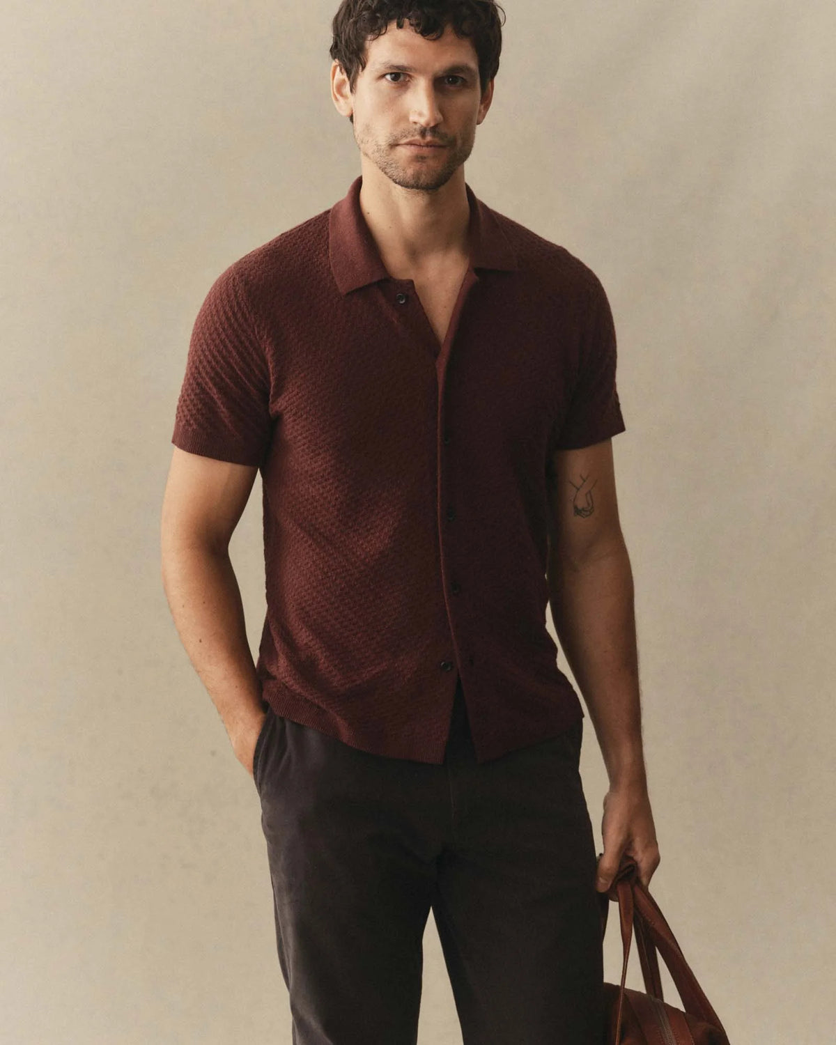 The Arlo Sweater Polo in Burgundy Texture Knit