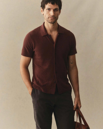 The Arlo Sweater Polo in Burgundy Texture Knit