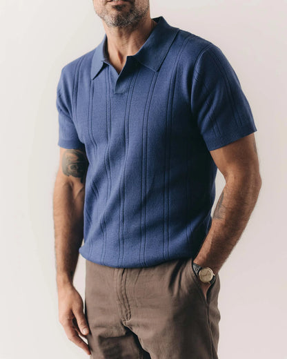 The Valencia Sweater Polo in Heather Clear Blue Rib