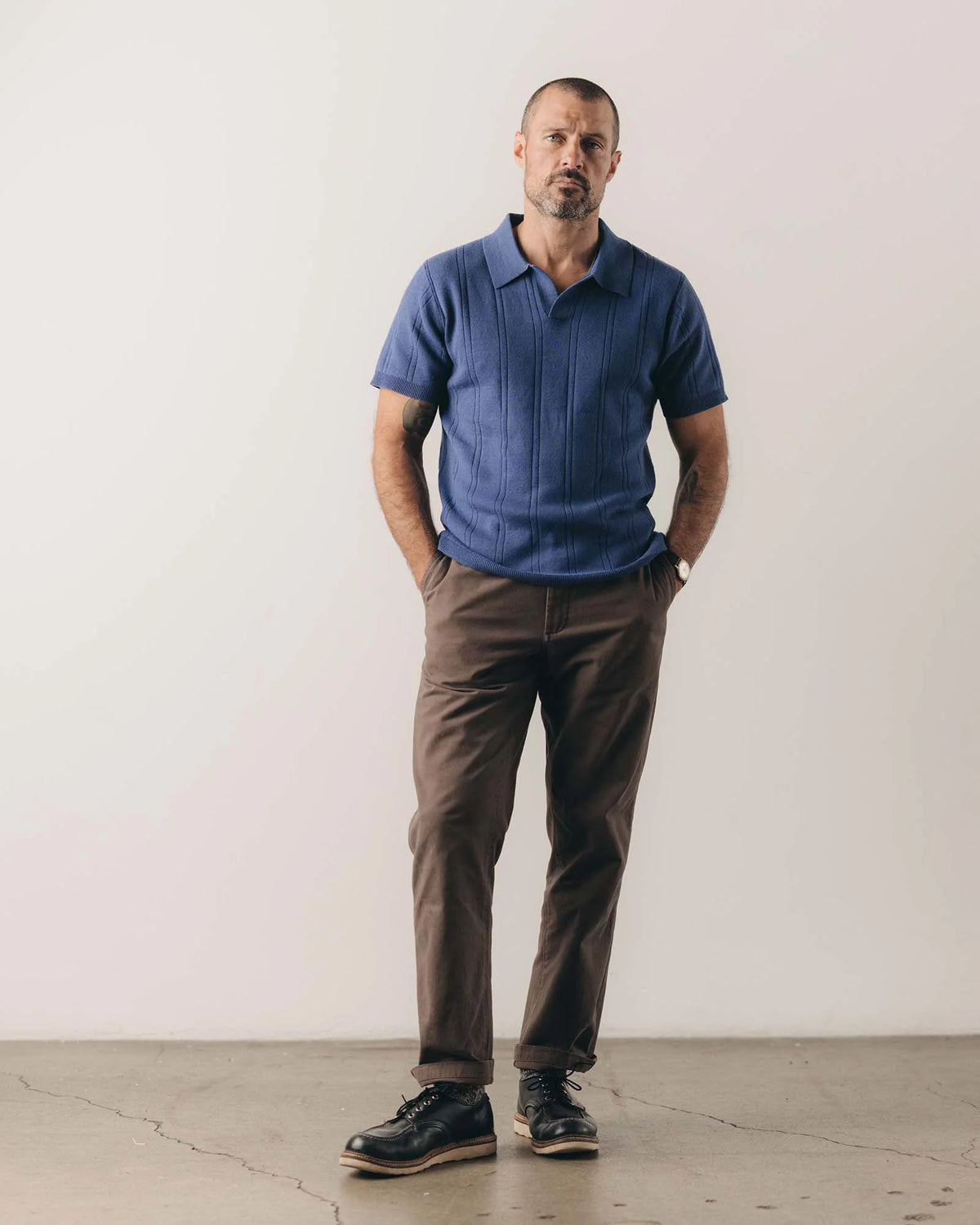 The Valencia Sweater Polo in Heather Clear Blue Rib