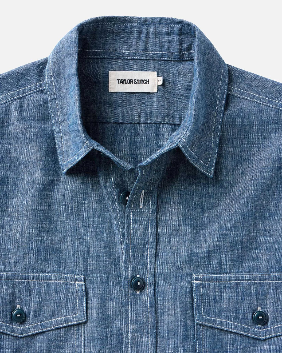 The Short Sleeve Crew Shirt in Washed Indigo Chambray