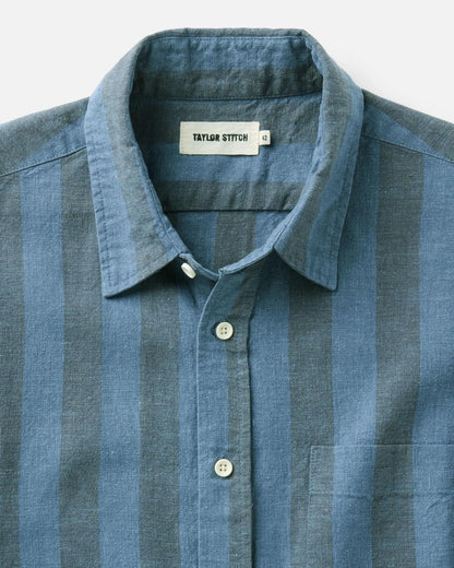 The Short Sleeve California in Blue Stone Stripe Hemp