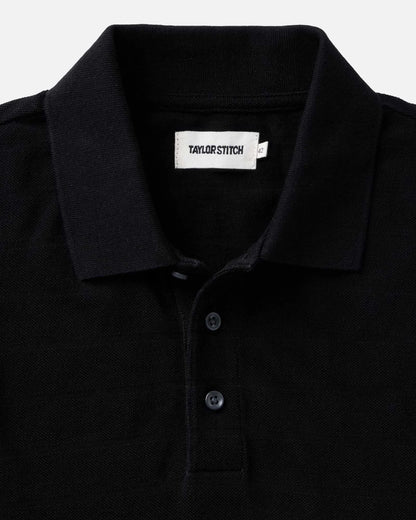 The Pacific Polo in Black Indigo Pique Stripe