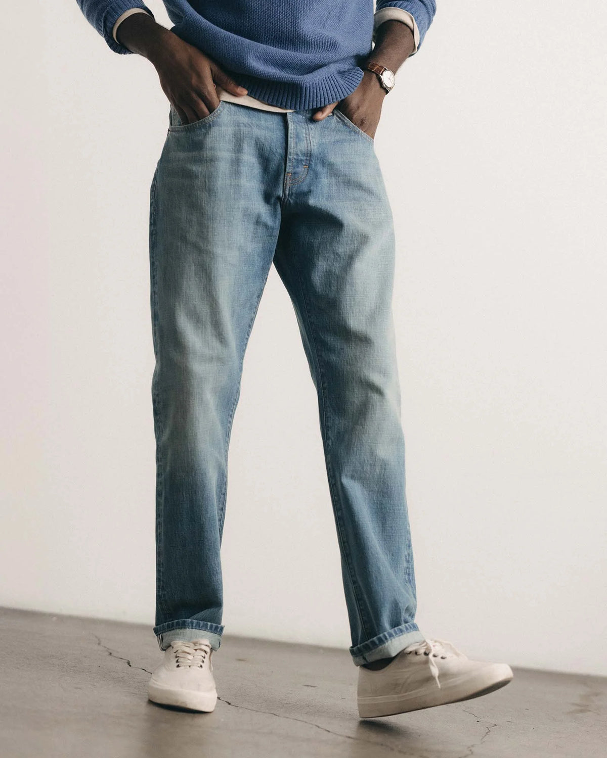 The Straight Jean in Light Wash Organic Selvedge