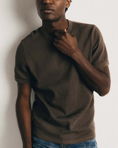 The Organic Cotton Short Sleeve Crew in Fatigue Olive Waffle